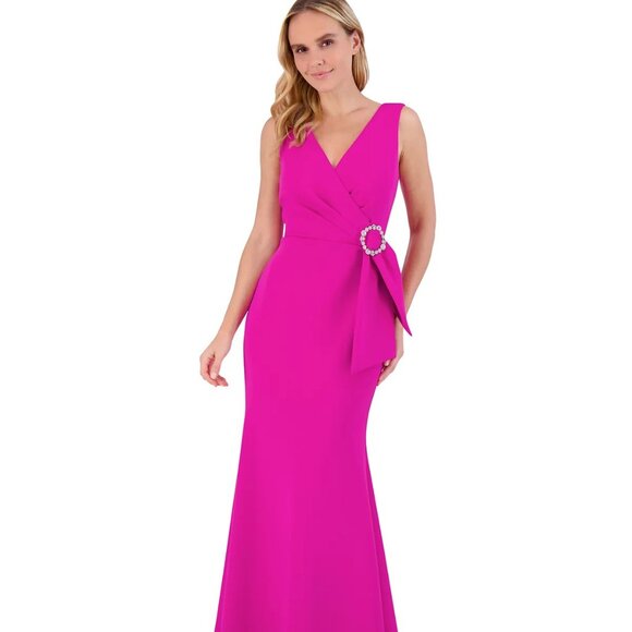 Eliza J Women's Side-Sash Surplice-Neck Mermaid Gown Berry - Picture 1 of 5